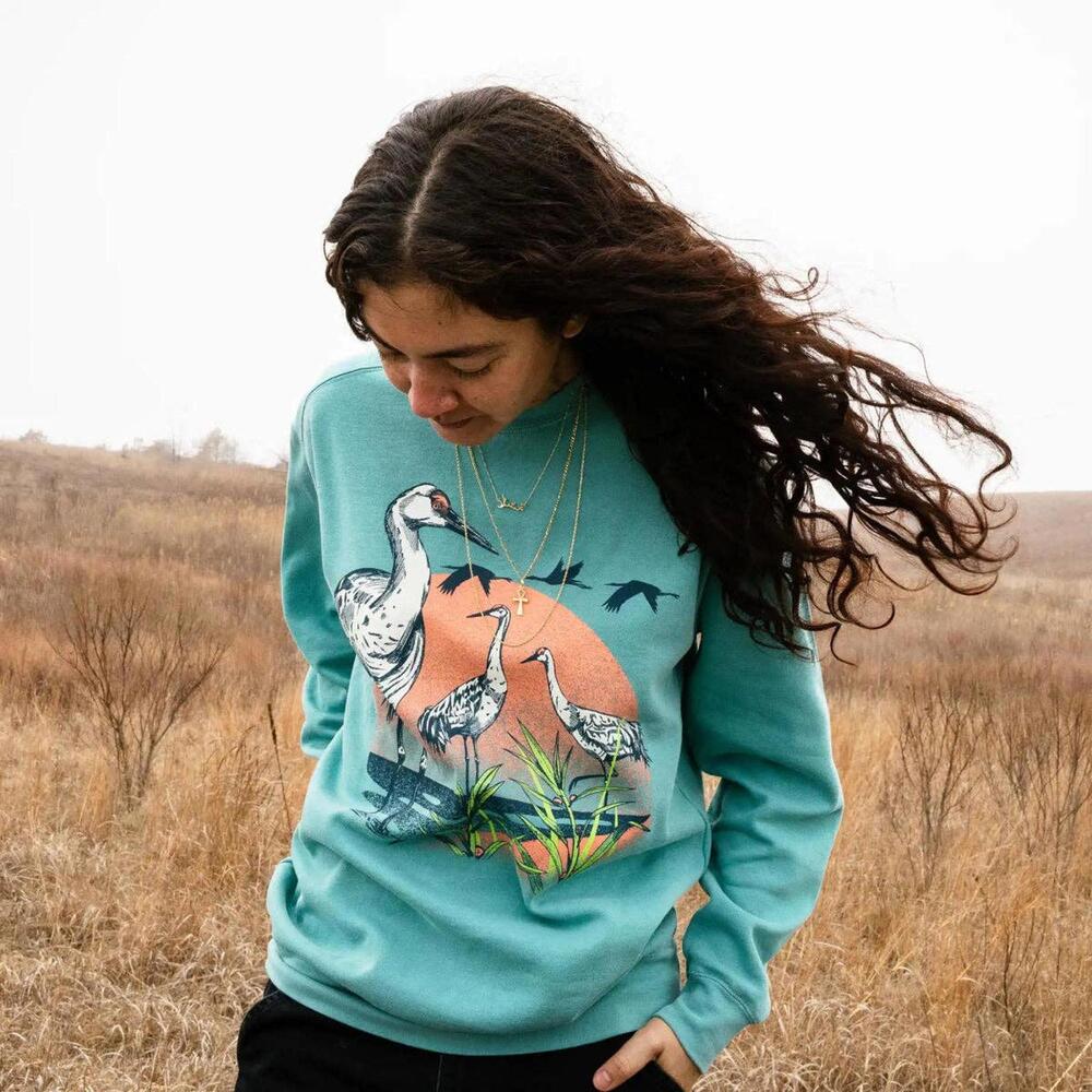 Retro style Crewneck * Sandhill Crane Vibrant Sweatshirt - Picture 4 of 5